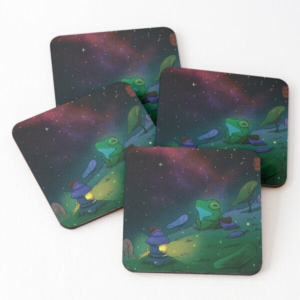Item preview, Frog Relaxing on Hill Nighttime Poster magical asian style artwork designed and sold by DingHuArt.