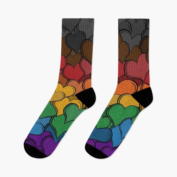 Item preview, Overlapping Hearts in the colors of the inclusice LGBTQ Rainbow Pride Flag designed and sold by LiveLoudGraphic.