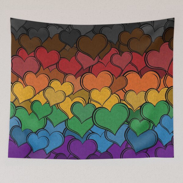 Item preview, Overlapping Hearts in the colors of the inclusice LGBTQ Rainbow Pride Flag designed and sold by LiveLoudGraphic.