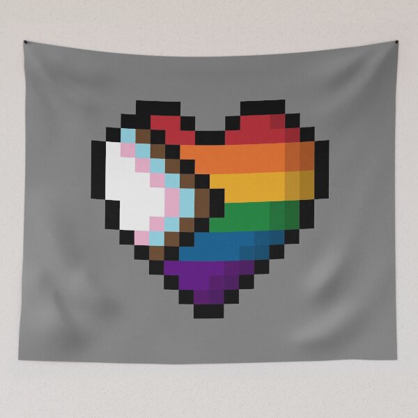 Item preview, Large Pixel Heart Design in Progressive Rainbow Pride Flag Colors designed and sold by LiveLoudGraphic.
