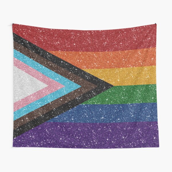 Faux Glitter Progressive Rainbow Pride Flag Background Tapestry