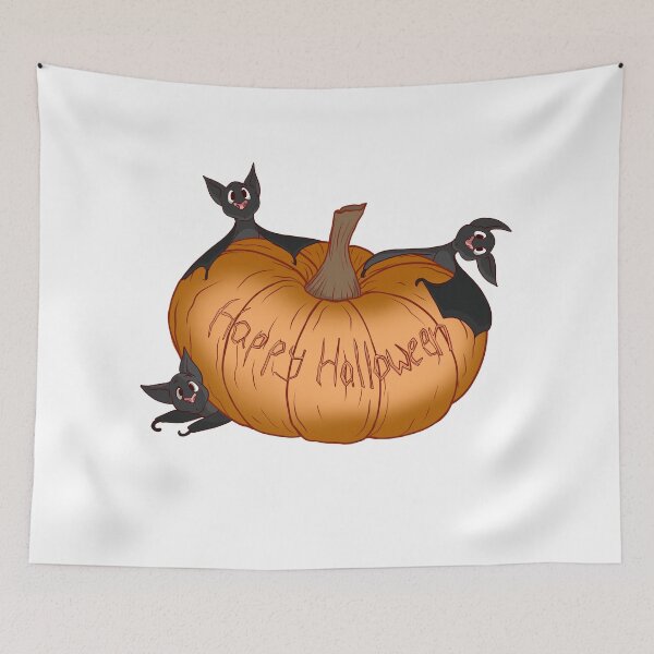 Item preview, Happy Halloween Pumpkin with Adorable Bats Illustration designed and sold by avellis illustrations.