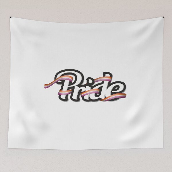 Item preview, Lesbian pride flag colored ribbon wrapped around the letters of the word PRIDE designed and sold by LiveLoudGraphic.