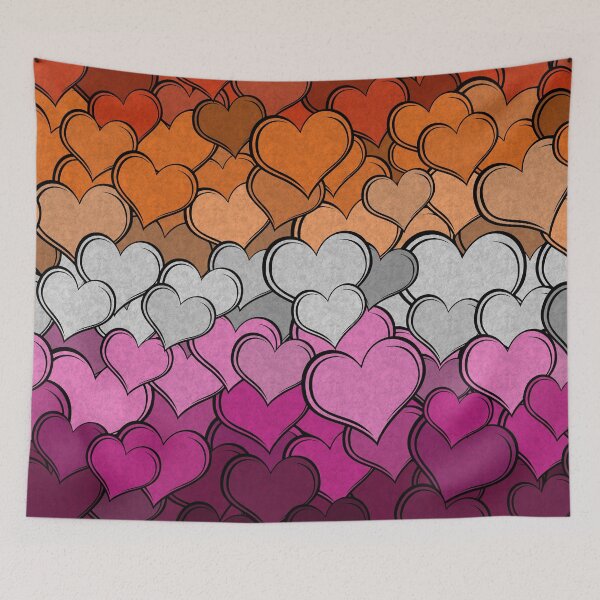 Item preview, Overlapping Hearts in the colors of the Lesbian Pride Flag designed and sold by LiveLoudGraphic.