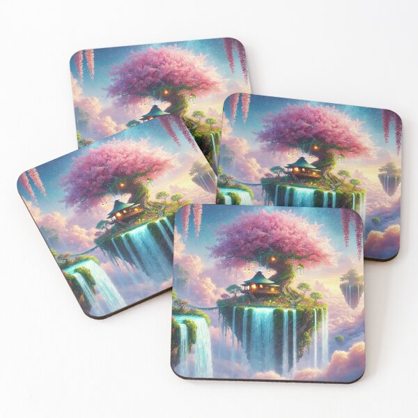 Item preview, Floating Cherry Blossom Island – Dreamy Fantasy Waterfall Treehouse Art designed and sold by AlphaPODMonkey.