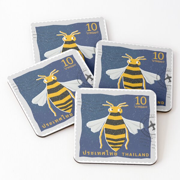 Item preview,  Thailand Bee Stamp – Night Sky 10 Baht Retro Postage Art designed and sold by Beemyguest.