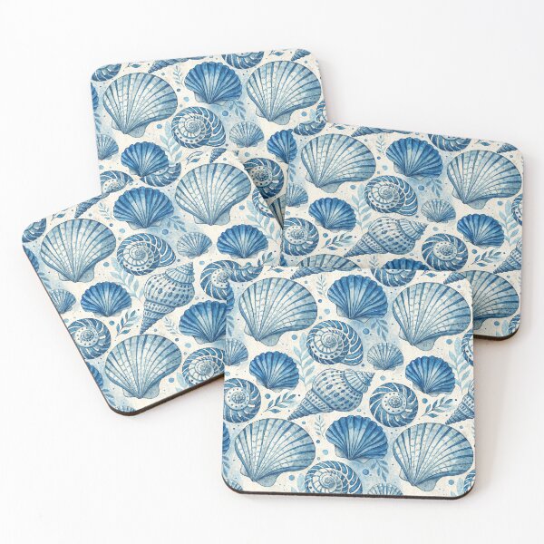 Item preview, Blue and white seashell pattern, handpainted watercolor art designed and sold by patterncrow.