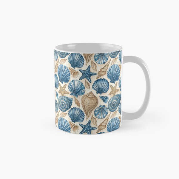 Item preview, Blue and sand beige seashell pattern, handpainted watercolor art designed and sold by patterncrow.