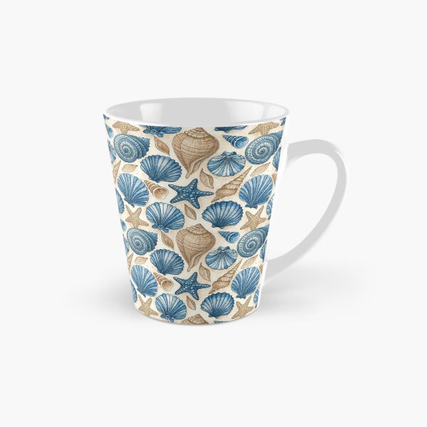 Item preview, Blue and sand beige seashell pattern, handpainted watercolor art designed and sold by patterncrow.