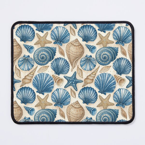 Item preview, Blue and sand beige seashell pattern, handpainted watercolor art designed and sold by patterncrow.