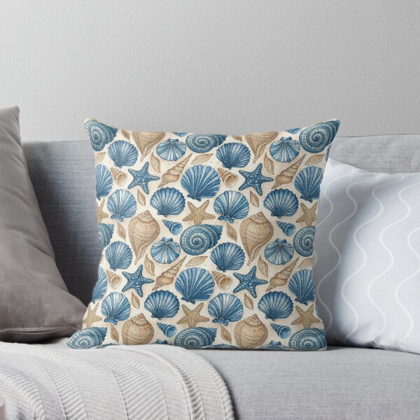 Artikelvorschau, Blaues und sandbeiges Muschelmuster, handgemaltes Aquarell. entworfen und verkauft von patterncrow.