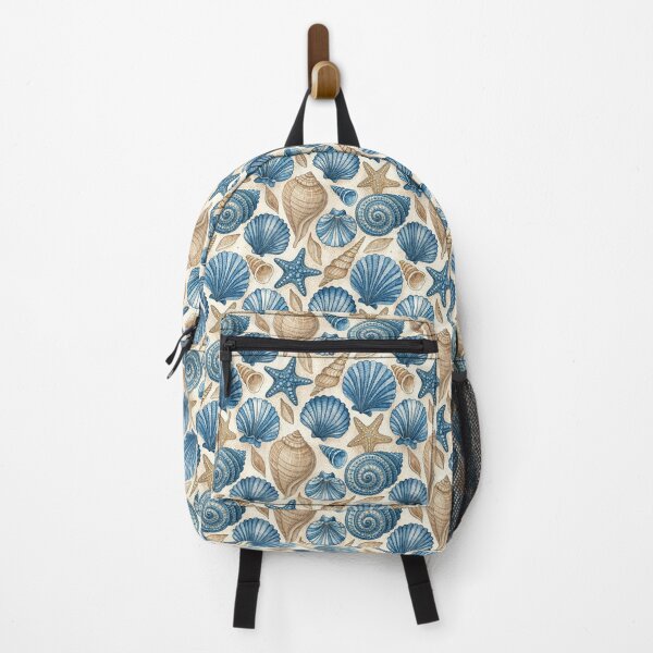 Item preview, Blue and sand beige seashell pattern, handpainted watercolor art designed and sold by patterncrow.