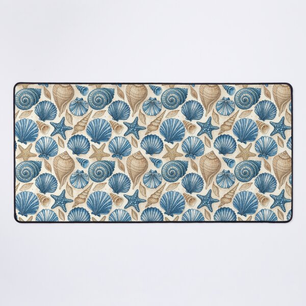 Item preview, Blue and sand beige seashell pattern, handpainted watercolor art designed and sold by patterncrow.