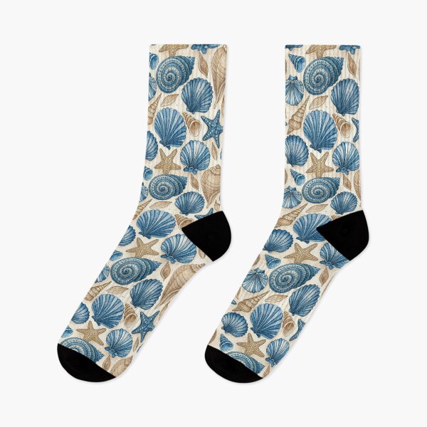 Item preview, Blue and sand beige seashell pattern, handpainted watercolor art designed and sold by patterncrow.