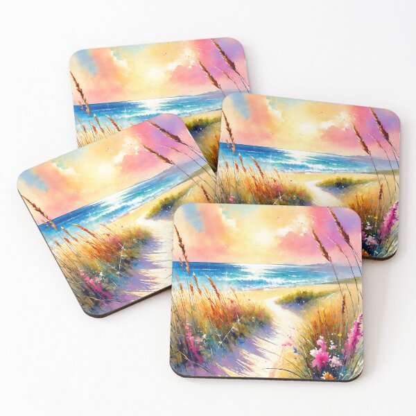 Item preview, Golden Beach Path with Blooming Flowers and Sunset Glow designed and sold by ChrisButler.