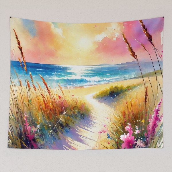 Item preview, Golden Beach Path with Blooming Flowers and Sunset Glow designed and sold by ChrisButler.