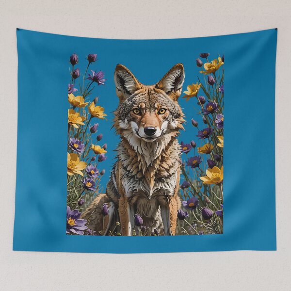 Item preview, A Coyote Surrounded By Spring Meadow Wildflowers designed and sold by taiche.
