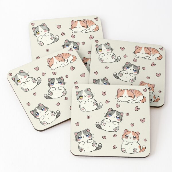 Item preview, Cute Kawaii Chonky Kitties and Miniature Hearts Illustration designed and sold by SpiritedArtwork.