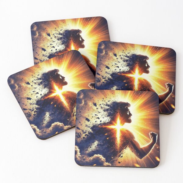 Item preview, Faith-Fueled Strength " Break Through" – Glowing Cross Christian Warrior Art designed and sold by AlphaPODMonkey.