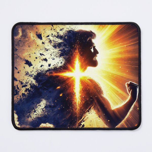 Item preview, Faith-Fueled Strength " Break Through" – Glowing Cross Christian Warrior Art designed and sold by AlphaPODMonkey.