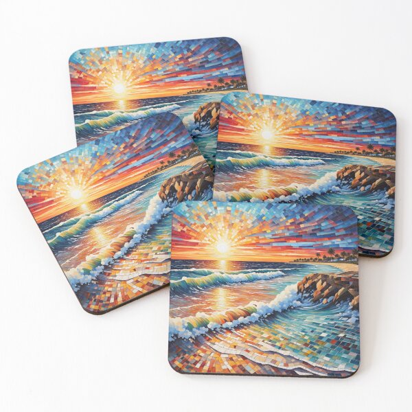 Artikelvorschau, Abstrakte Mosaik-Strandkunst bei Sonnenuntergang entworfen und verkauft von JackFreestone.