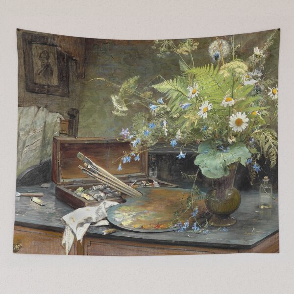 Item preview, Bertha Wegmann. Interior with a vase and painting supplies designed and sold by likiska.