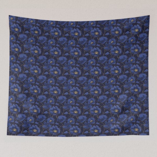 Item preview, elegant midnight blue flowers designed and sold by PoppyLaneStudio.