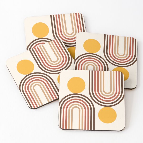 Item preview, Mid Century Modern Geometric 454 in contemporary pastel brown gold (Rainbow and Sun Abstraction) designed and sold by nineFlorals.
