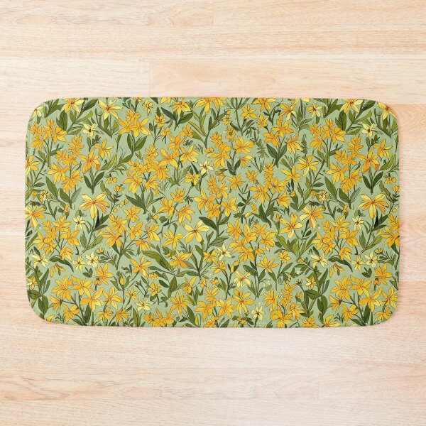 Item preview, Yellow Floral Pattern with Green Leaves designed and sold by CoolPixels.