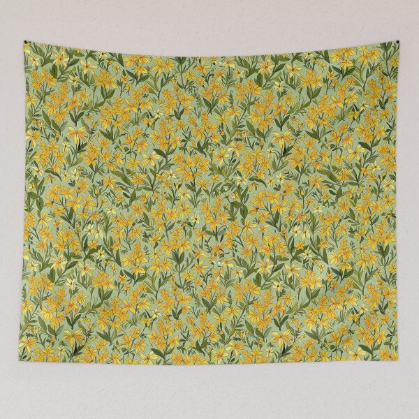 Item preview, Yellow Floral Pattern with Green Leaves designed and sold by CoolPixels.