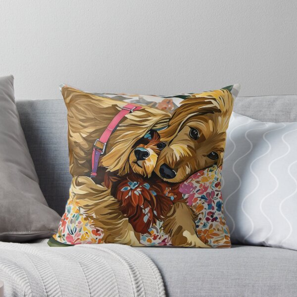 Item preview, Golden Retrievers snuggled in a floral blanket designed and sold by PopCultureArtShop.