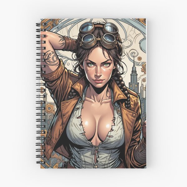 Item preview, Steampunk Girl with gun wearing a leather vest on a detailed industrial background designed and sold by Vintage Designs +.