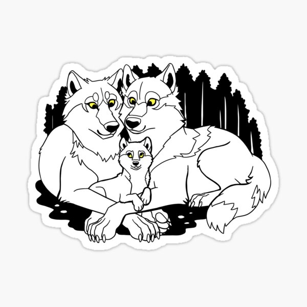 Wolf Family with Pup Sticker