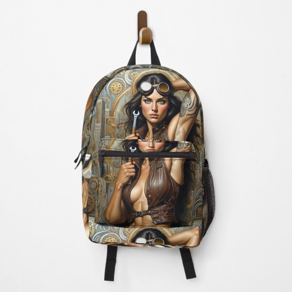 Item preview,  Steampunk Girl with gun wearing a leather vest on a detailed industrial background designed and sold by Vintage Designs +.