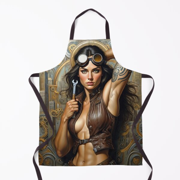 Item preview, Steampunk Girl with gun wearing a leather vest on a detailed industrial background designed and sold by Vintage Designs +.