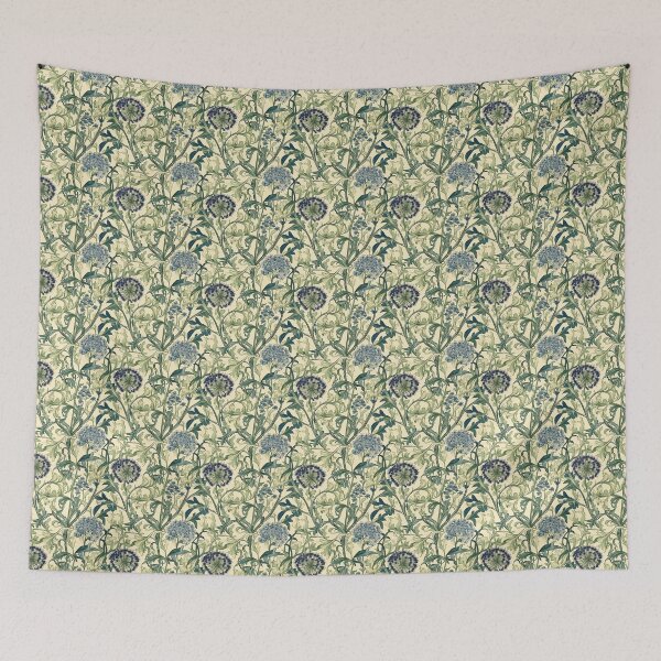 Item preview, blue allium pattern in muted vintage colours designed and sold by PoppyLaneStudio.