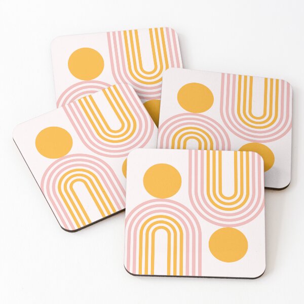 Item preview, Mid Century Modern Geometric 456 in mustard yellow and pale pink (Rainbow and Sun Abstraction) designed and sold by nineFlorals.