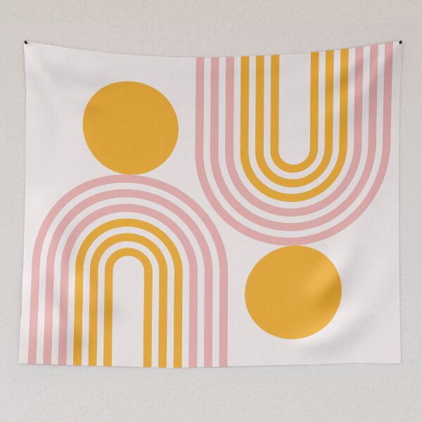 Item preview, Mid Century Modern Geometric 456 in mustard yellow and pale pink (Rainbow and Sun Abstraction) designed and sold by nineFlorals.
