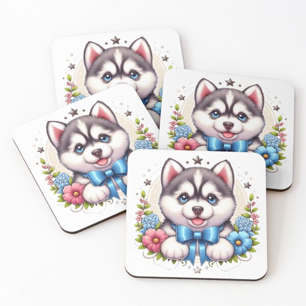 Item preview, Super cute siberian husky, with blue bow and flowers designed and sold by nicnacc.