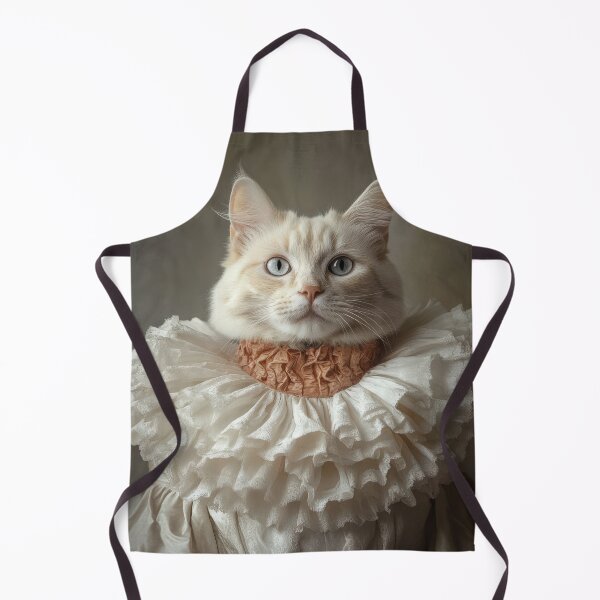 Item preview, White cat wearing an elaborate ruffled collar reminiscent of attire from the Renaissance or Baroque period. designed and sold by Julia Shepeleva.