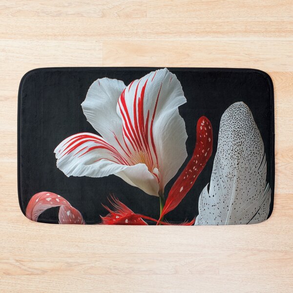 Item preview, Elegant White Flower with Red Stripes and Feathers – Minimalist Digital Nature Art designed and sold by The Art Morpher.