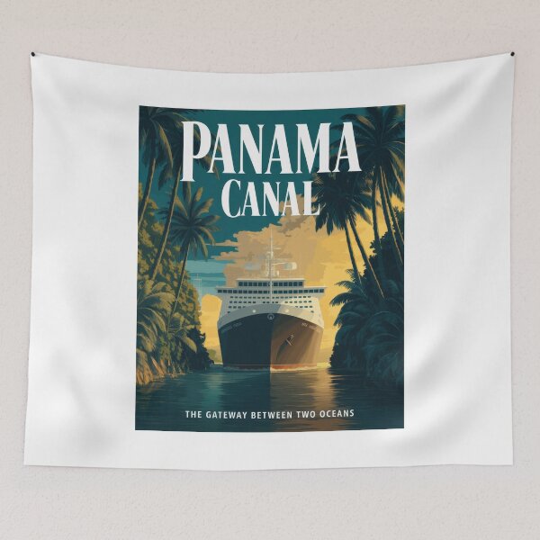 Item preview, Panama Canal Retro Vintage Travel Poster – Tropical Cruise Ship Art, Maritime Travel Illustration designed and sold by pod24.