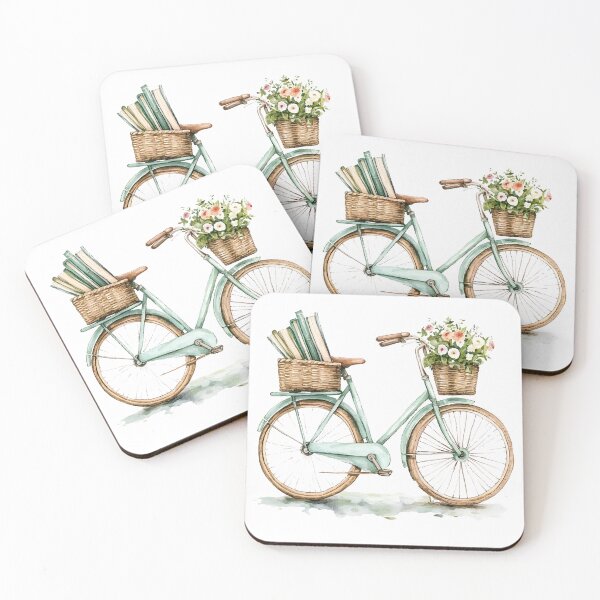 Item preview, Watercolor Pastel Bicycle with Flowers – Vintage Bike Illustration designed and sold by Moss and Moon Studio.