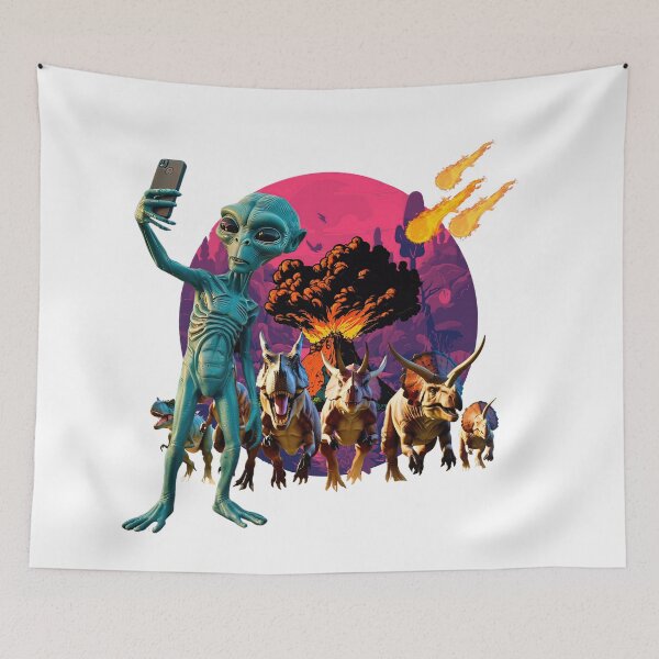 Item preview, Alien Selfie with Dinosaur Apocalypse – The Last Snapshot! designed and sold by PING 999 STUDIO.
