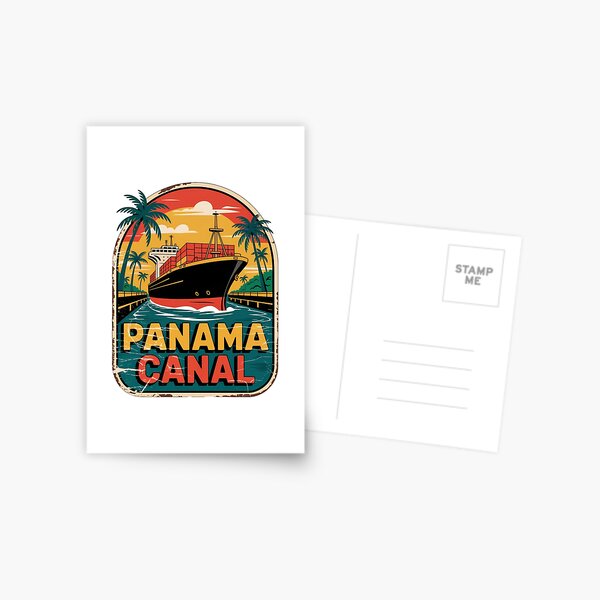 Item preview, Panama Canal Sticker – Retro Cargo Ship & Tropical Vintage Design designed and sold by pod24.