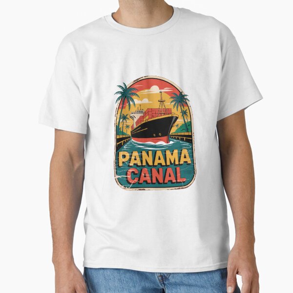 Item preview, Panama Canal Sticker – Retro Cargo Ship & Tropical Vintage Design designed and sold by pod24.