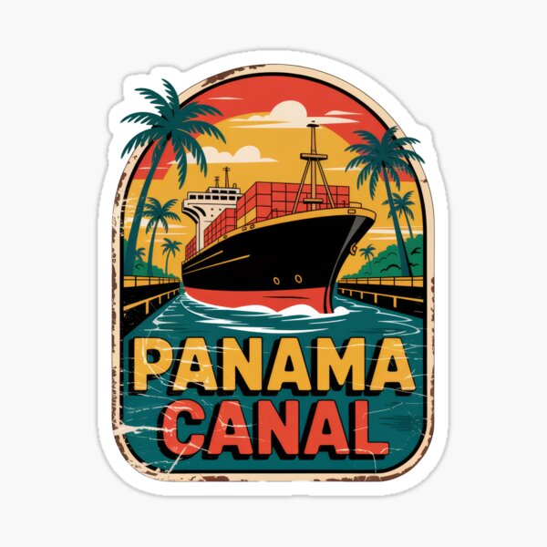 Item preview, Panama Canal Sticker – Retro Cargo Ship & Tropical Vintage Design designed and sold by pod24.