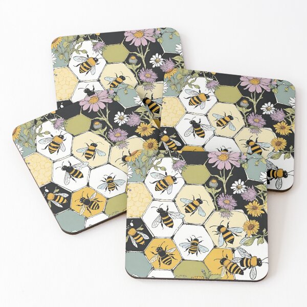 Item preview, Busy Bumble Bees In A Floral Honeycomb Pattern designed and sold by CarrollGene.