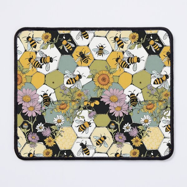 Item preview, Busy Bumble Bees In A Floral Honeycomb Pattern designed and sold by CarrollGene.