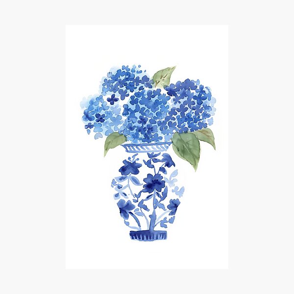 Item preview, Watercolor Coastal Blue and White Hydrangea Flowers designed and sold by Nova~Prints.